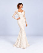 Ivory Floral Lace Long-Sleeve Mermaid Maxi Dress