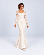 Ivory Floral Lace Long-Sleeve Mermaid Maxi Dress