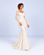 Ivory Floral Lace Long-Sleeve Mermaid Maxi Dress
