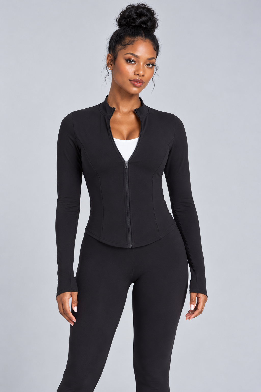 Fitted High Neck Zip Up Active Jacket
