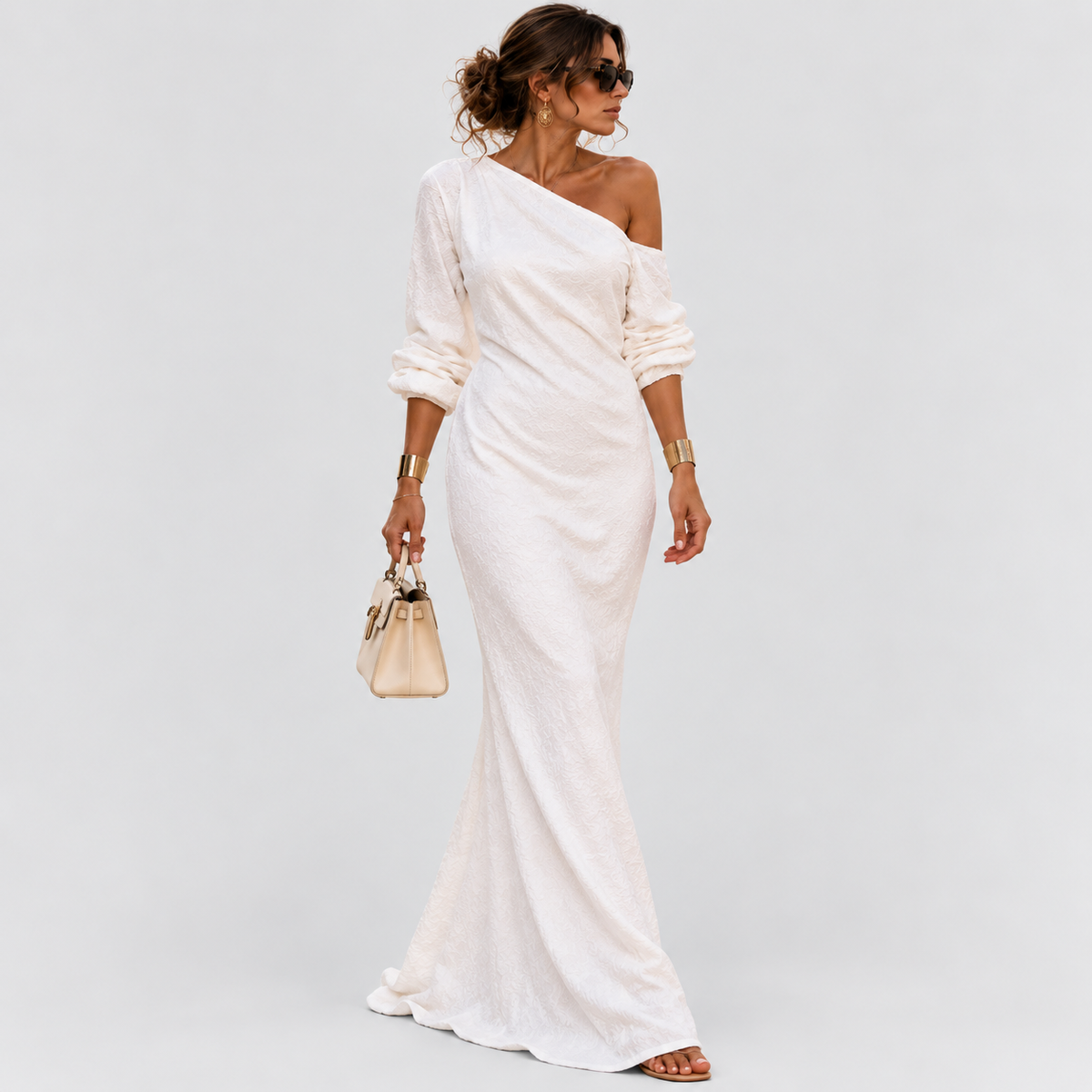 Ivory Breeze Off-Shoulder Maxi Dress