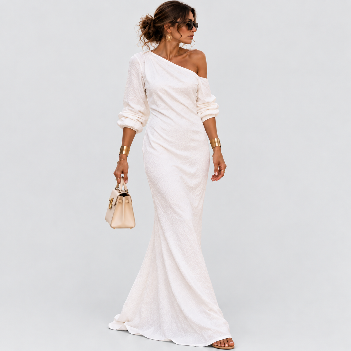Ivory Breeze Off-Shoulder Maxi Dress