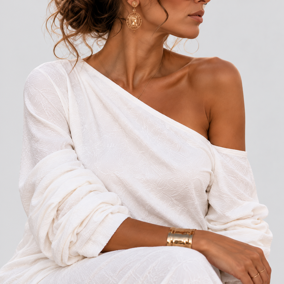 Ivory Breeze Off-Shoulder Maxi Dress