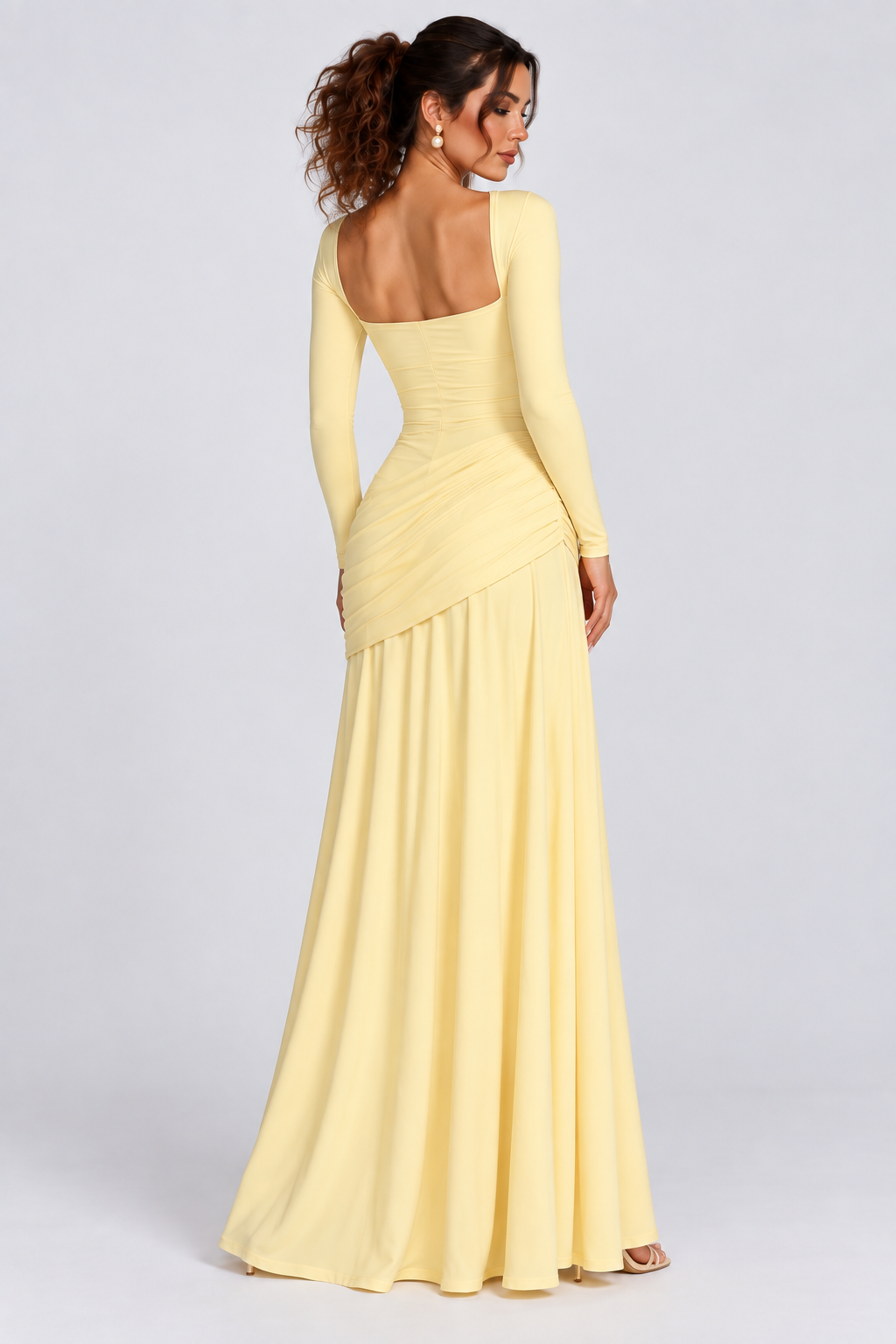 Butter Yellow Off-Shoulder Draped Maxi Dress