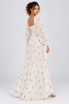 Ivory Floral Puff Sleeve Maxi Dress
