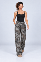 Gray Woodland Print Wide-Leg Pants