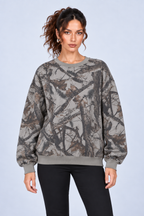 Gray Woodland Print Crewneck Sweatshirt