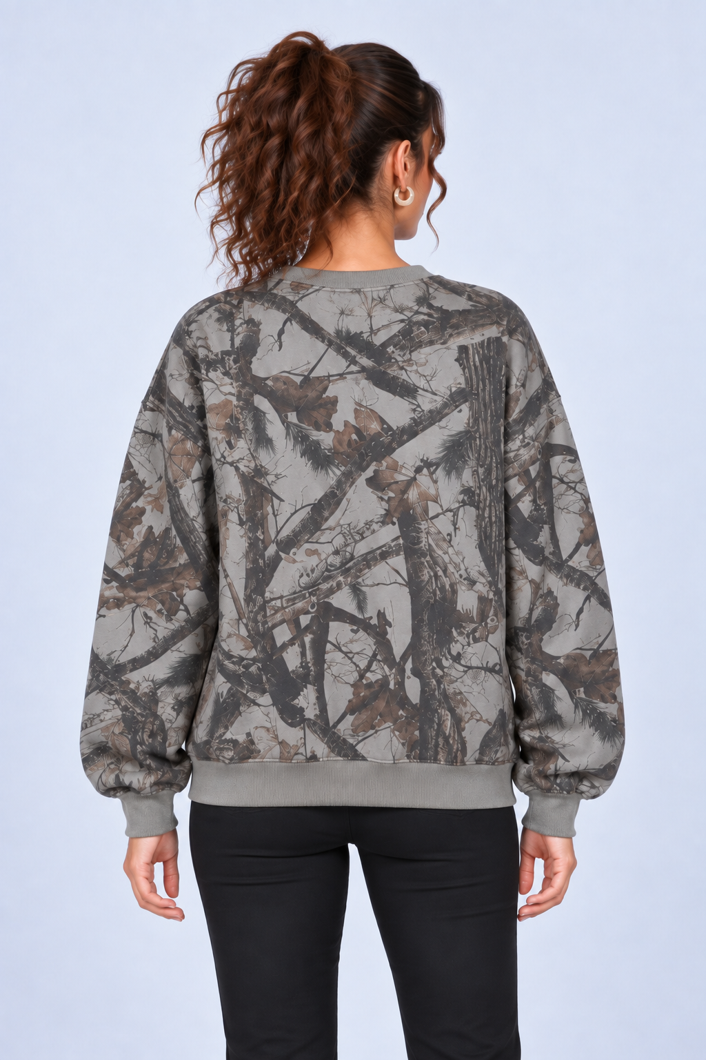 Gray Woodland Print Crewneck Sweatshirt