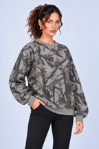Gray Woodland Print Crewneck Sweatshirt