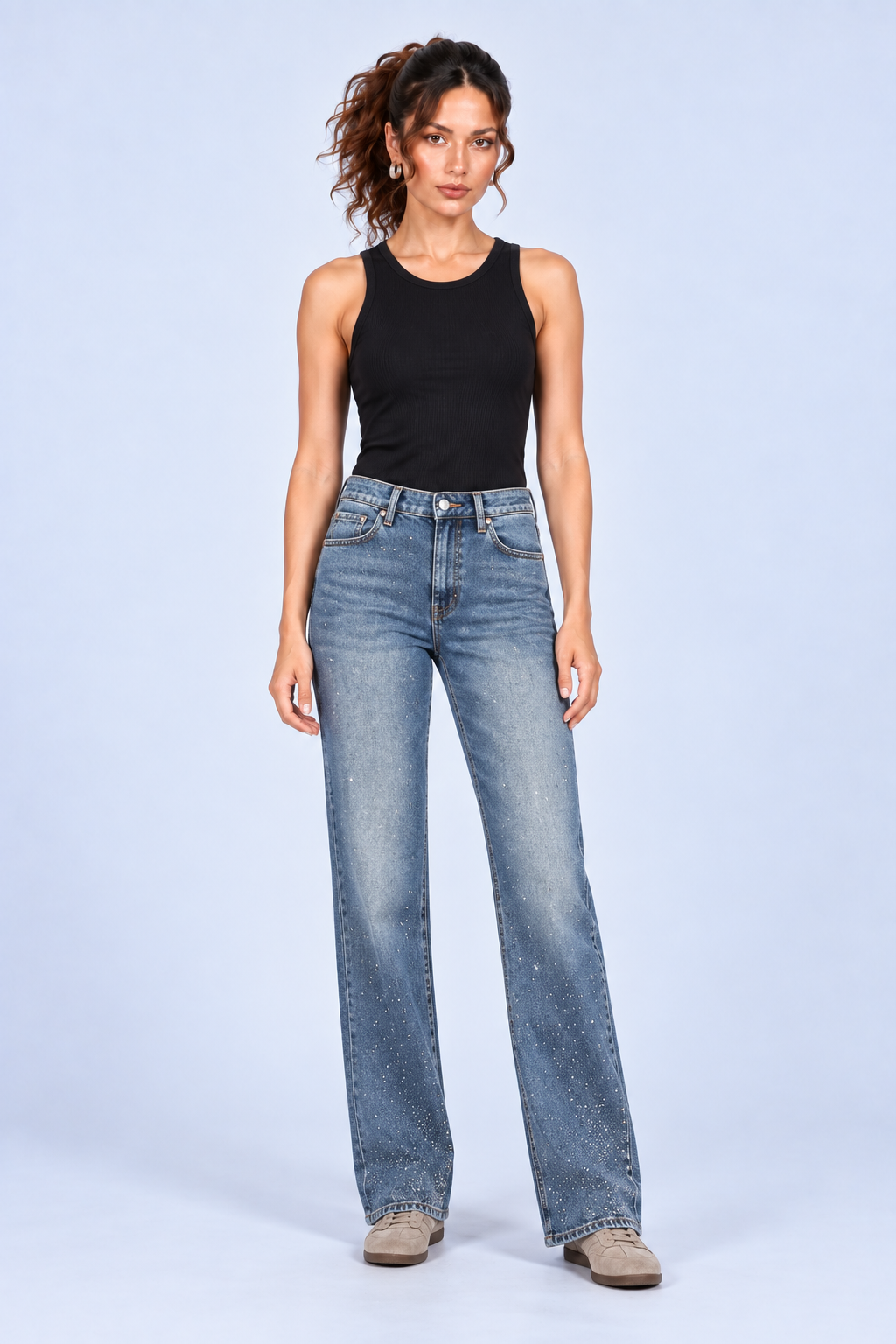 Bright Blue Sparkle Straight-Leg Jeans