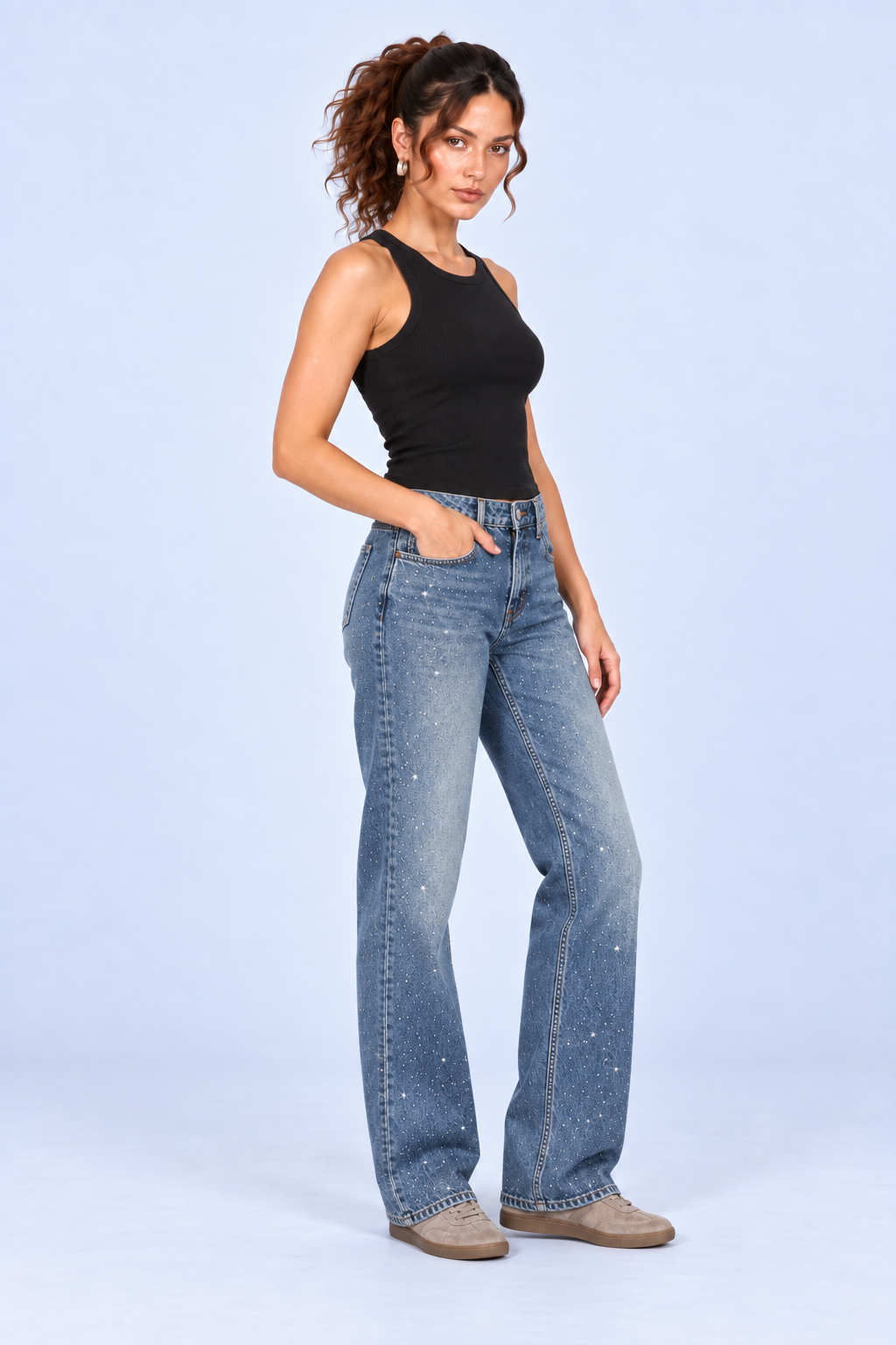 Bright Blue Sparkle Straight-Leg Jeans