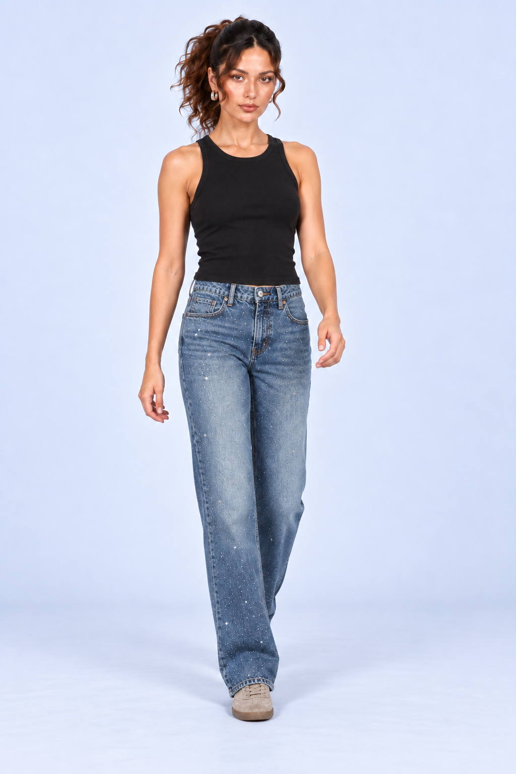 Bright Blue Sparkle Straight-Leg Jeans
