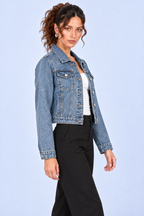 Bright Blue Sparkle Cropped Denim Jacket