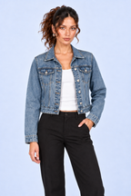 Bright Blue Sparkle Cropped Denim Jacket