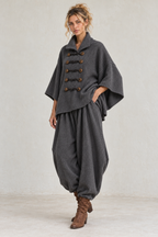 Charcoal Toggle Cape & Harem Trouser Set