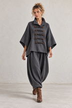 Charcoal Toggle Cape & Harem Trouser Set