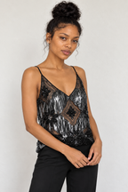 Sequin Embellished Mesh Cami Top