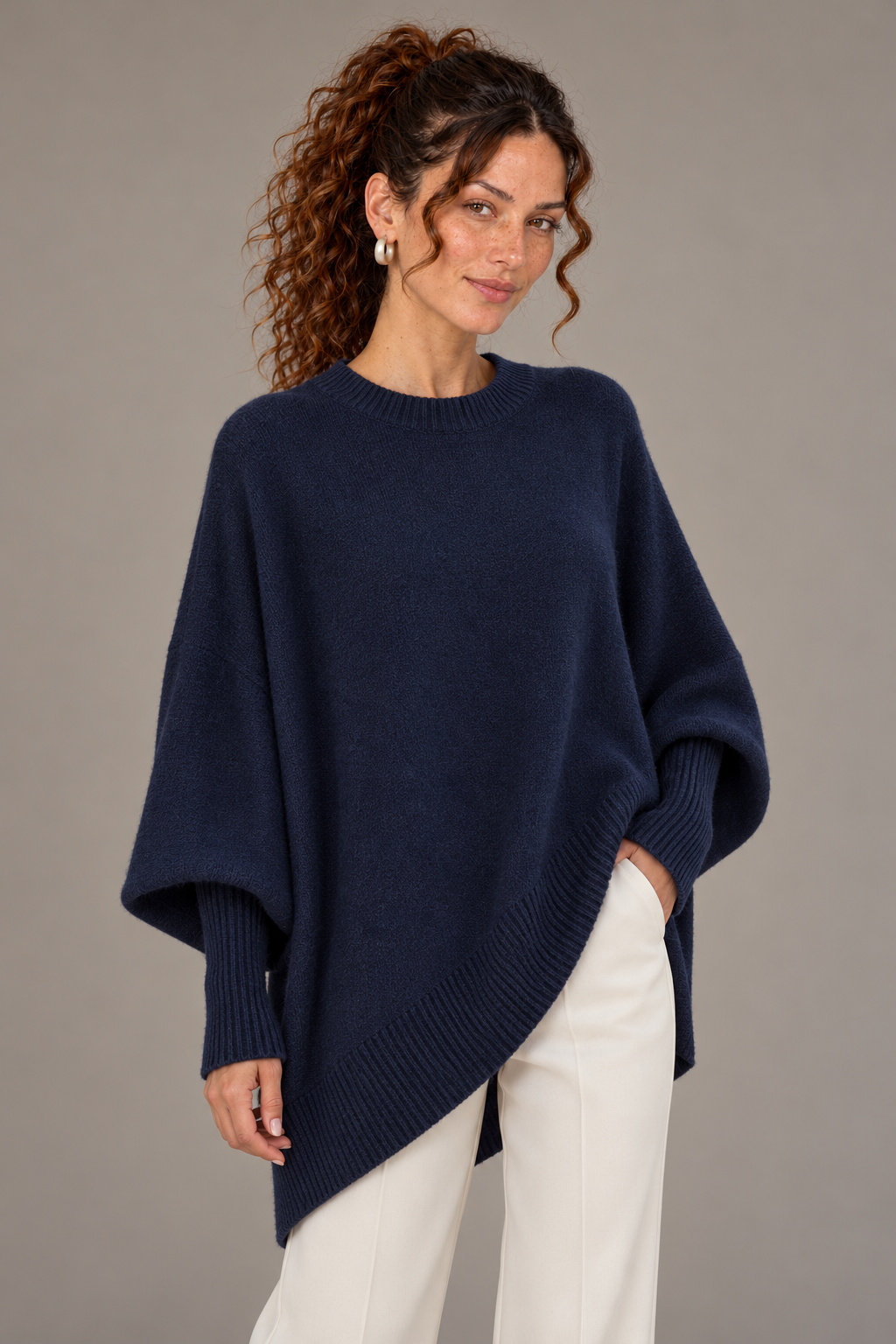 Asymmetric Hem Oversized Knit Sweater