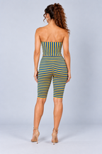 Blue and Yellow Striped Tube Top and Biker Shorts Set