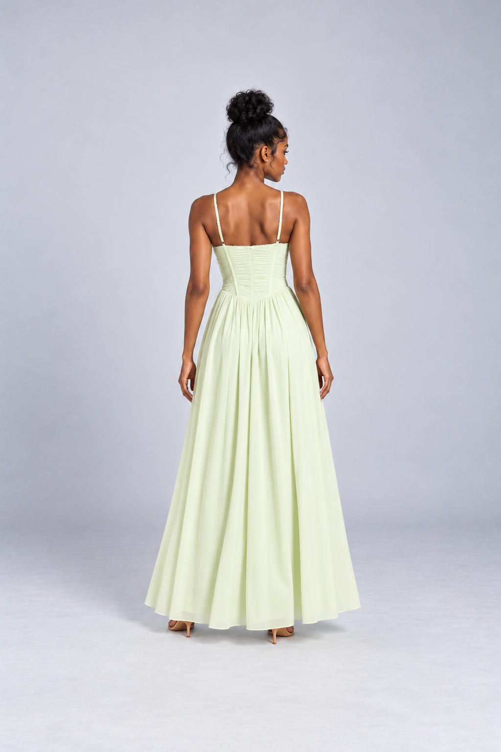 Light Green Lace Trim Corset Maxi Dress