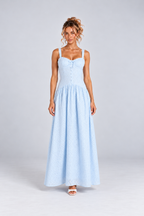 Light Blue Eyelet Sweetheart Neck Maxi Dress