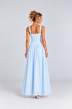 Light Blue Eyelet Sweetheart Neck Maxi Dress