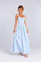 Light Blue Eyelet Sweetheart Neck Maxi Dress
