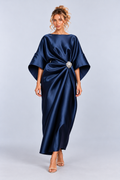 Satin Kimono Sleeve Draped Maxi Dress