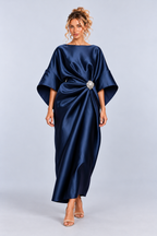 Satin Kimono Sleeve Draped Maxi Dress