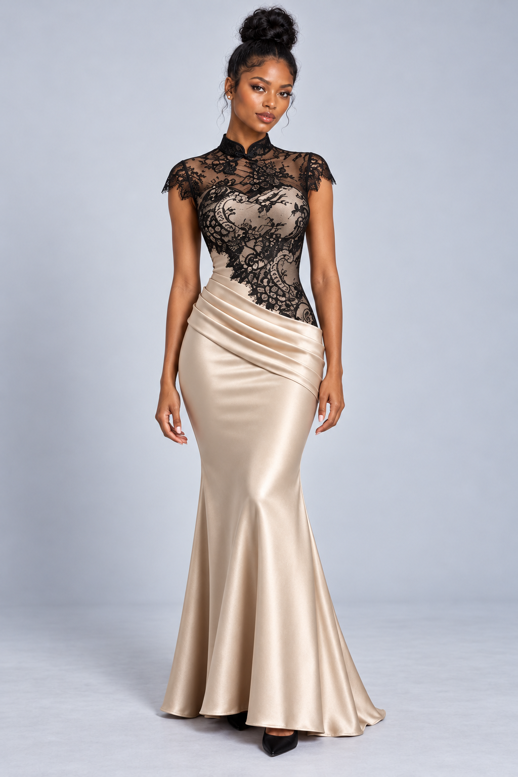 Champagne Lace Mermaid Maxi Dress