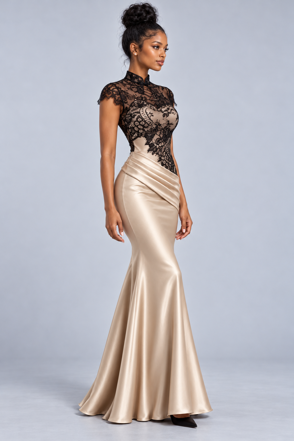 Champagne Lace Mermaid Maxi Dress