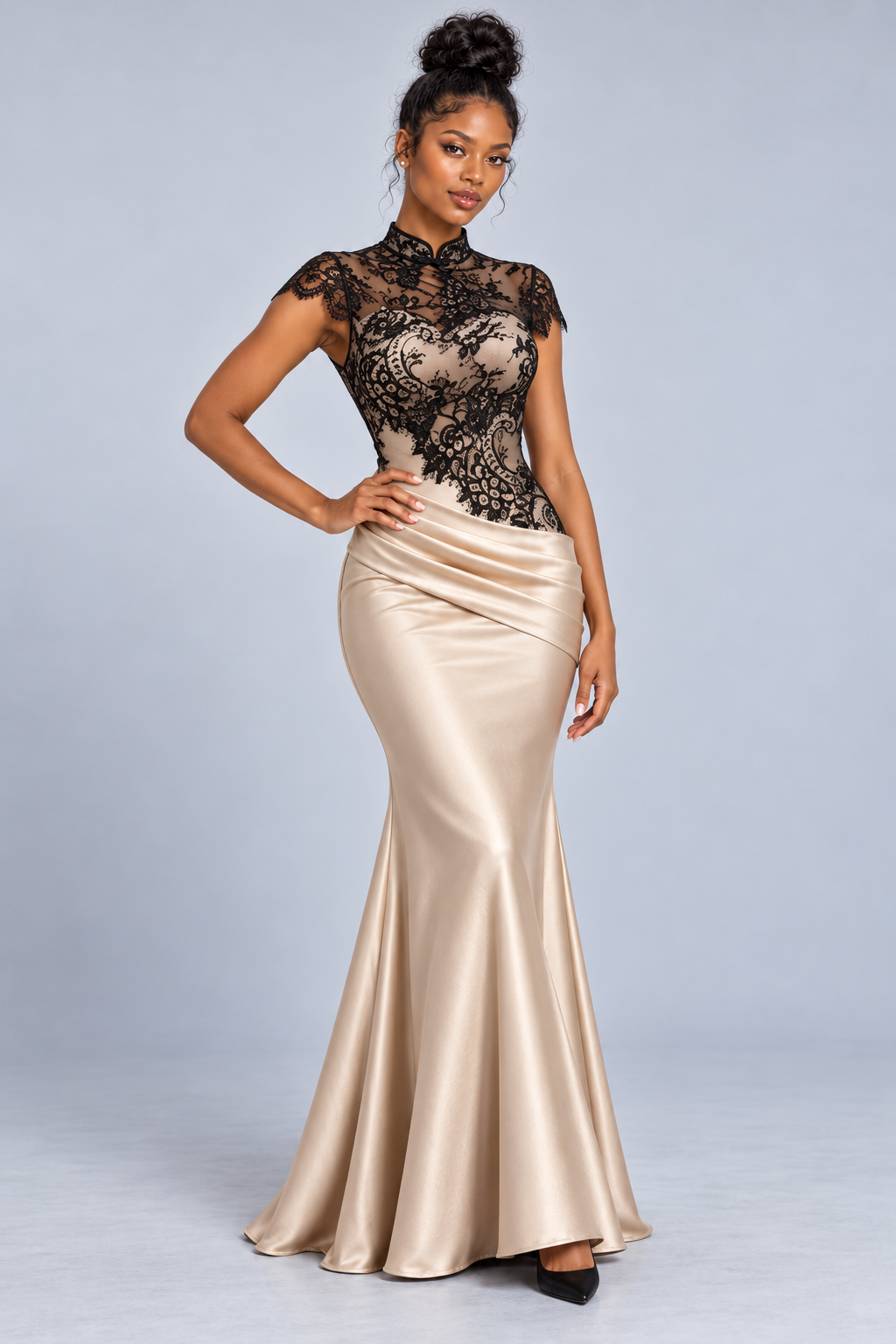 Champagne Lace Mermaid Maxi Dress