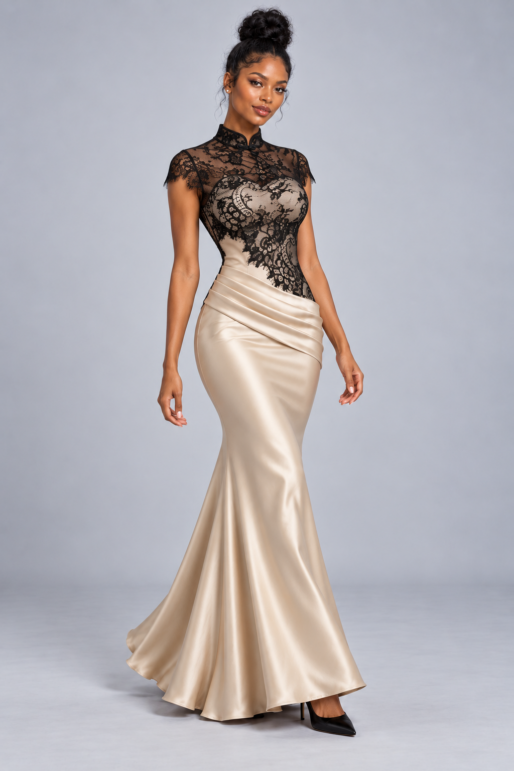 Champagne Lace Mermaid Maxi Dress