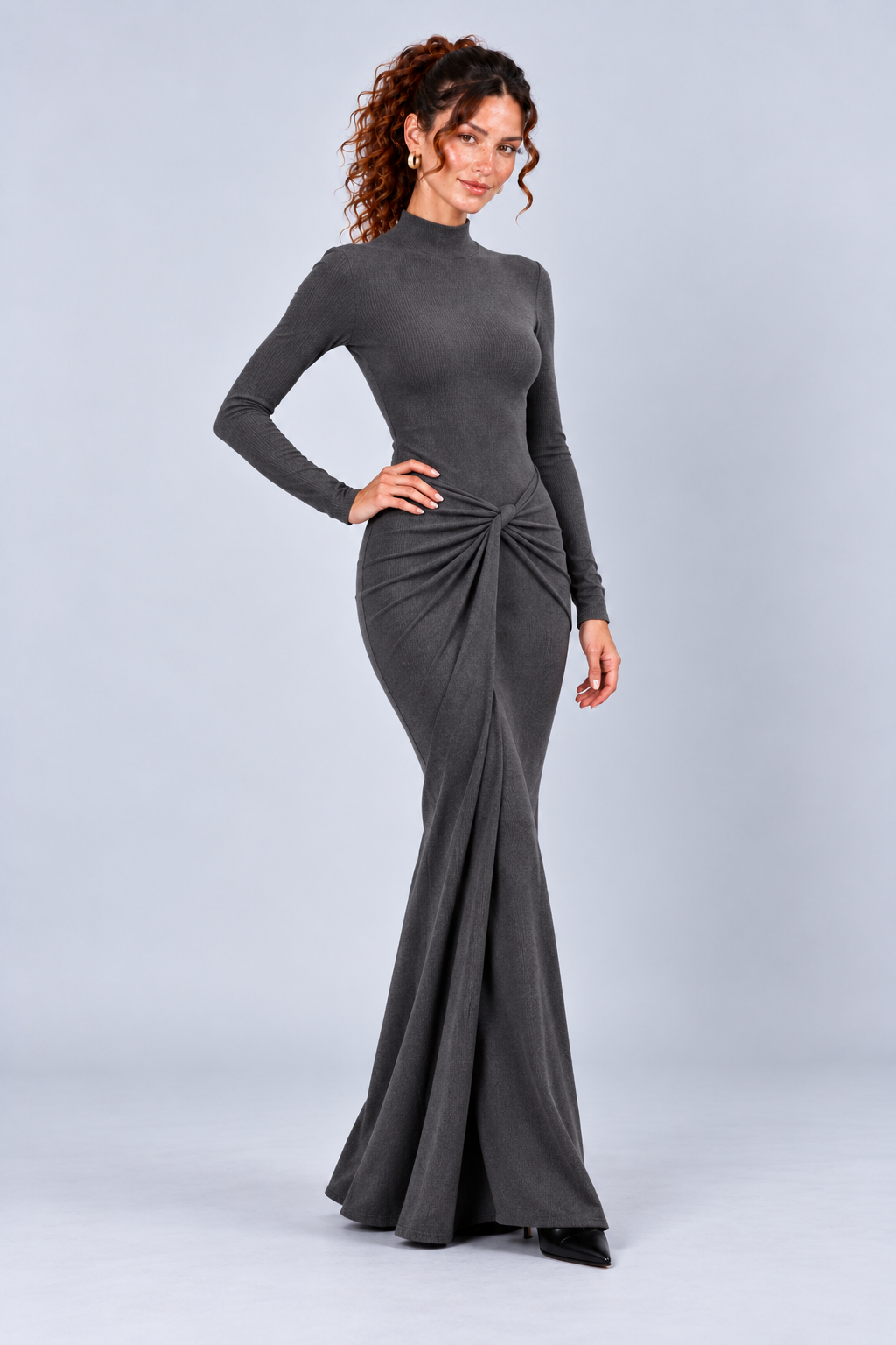 Charcoal Twist Waist Maxi Dress