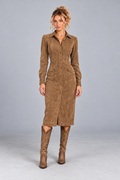 Camel Suede Look Midi Shirt Dress