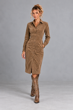 Camel Suede Look Midi Shirt Dress