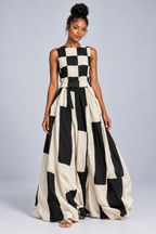 Black and Cream Geometric Maxi Dress