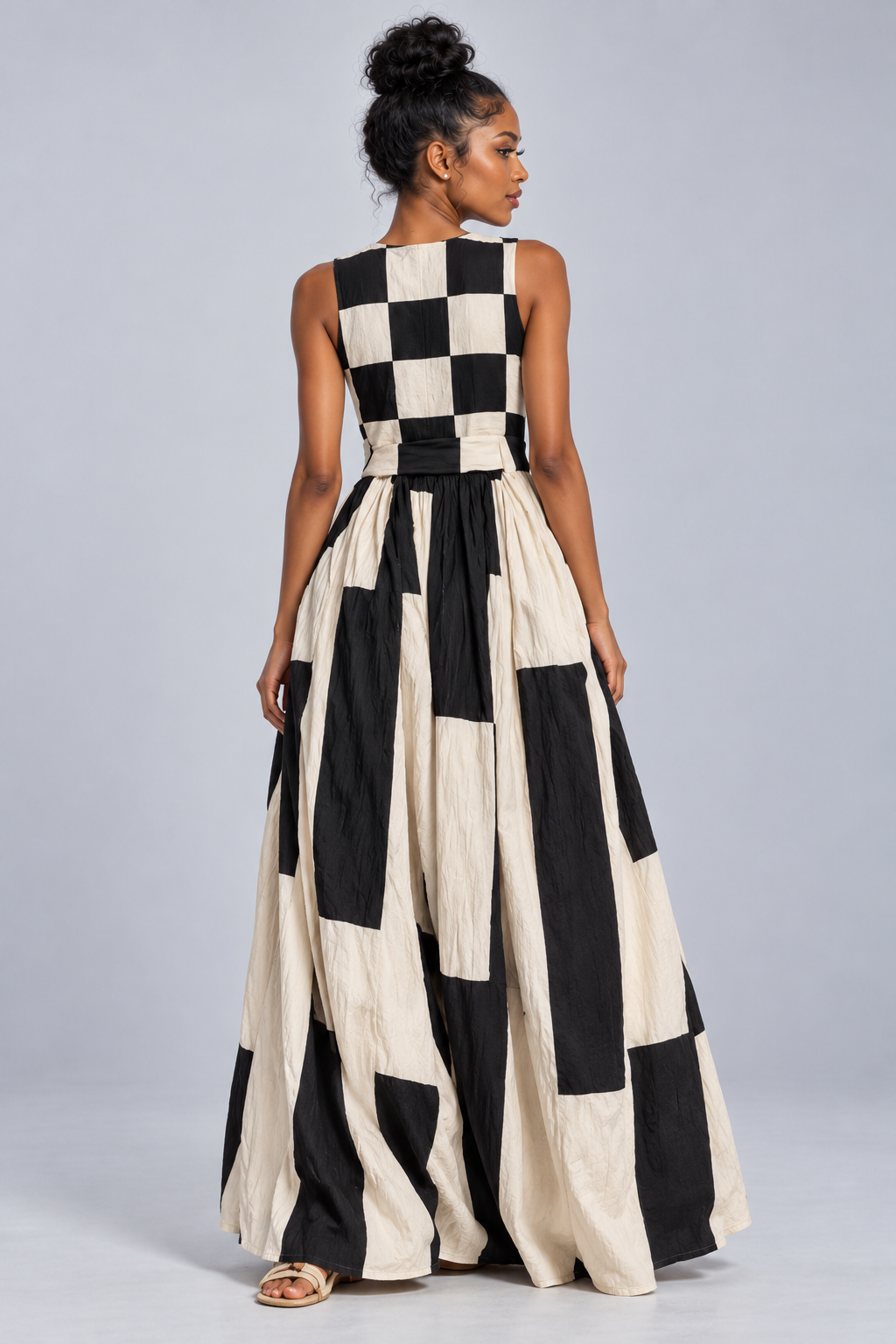 Black and Cream Geometric Maxi Dress