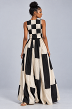 Black and Cream Geometric Maxi Dress