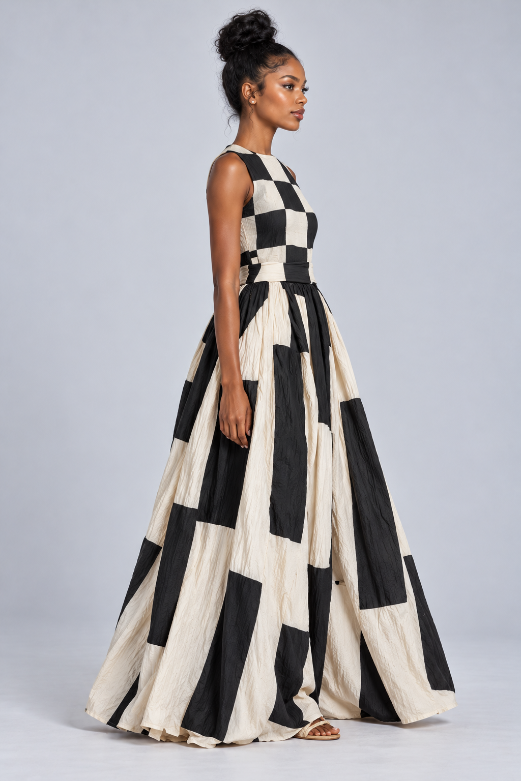 Black and Cream Geometric Maxi Dress