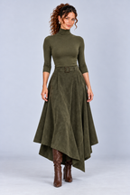 Olive Turtleneck Handkerchief Midi Dress