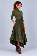 Olive Turtleneck Handkerchief Midi Dress