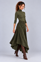 Olive Turtleneck Handkerchief Midi Dress