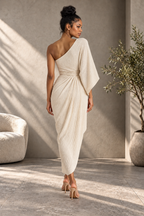 Ivory One Shoulder Cape Midi Dress