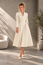 Ivory Tailored A-Line Midi Dress