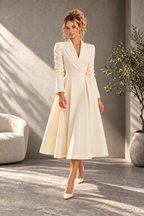 Ivory Tailored A-Line Midi Dress