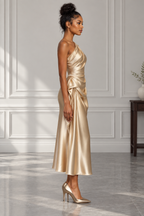 Champagne One Shoulder Draped Maxi Dress