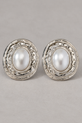 Silver and White Oval Pearl Effect Statement Earrings