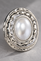 Silver and White Oval Pearl Effect Statement Earrings