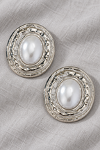 Silver and White Oval Pearl Effect Statement Earrings